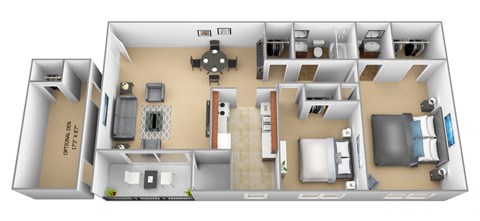 Floor plan for 2 beds, 1.5 baths, 788 sqft